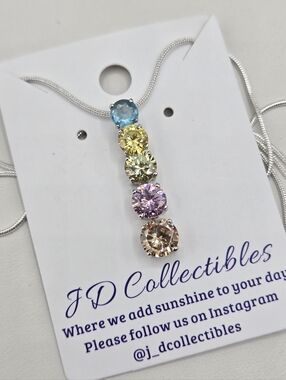 Swarovski Crystal Elements Silver Statement Necklace Blue Pink Yellow 20 inch